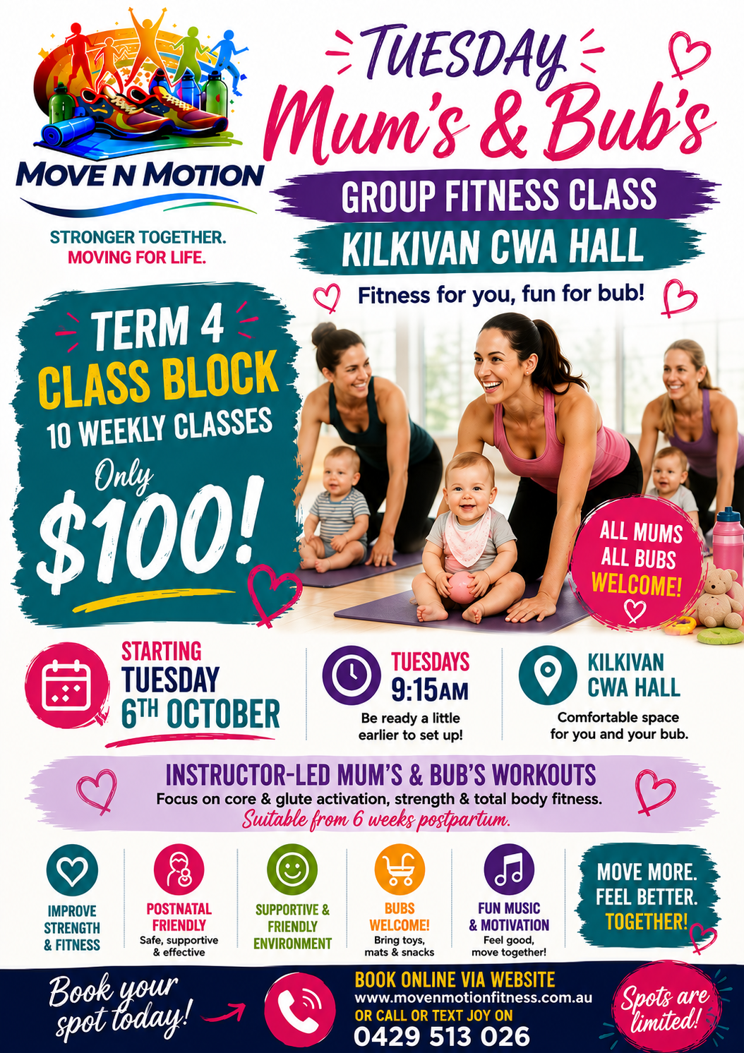 Term 4 Class Block Tuesday's Kilkivan mum's and bubs class 9:15am
