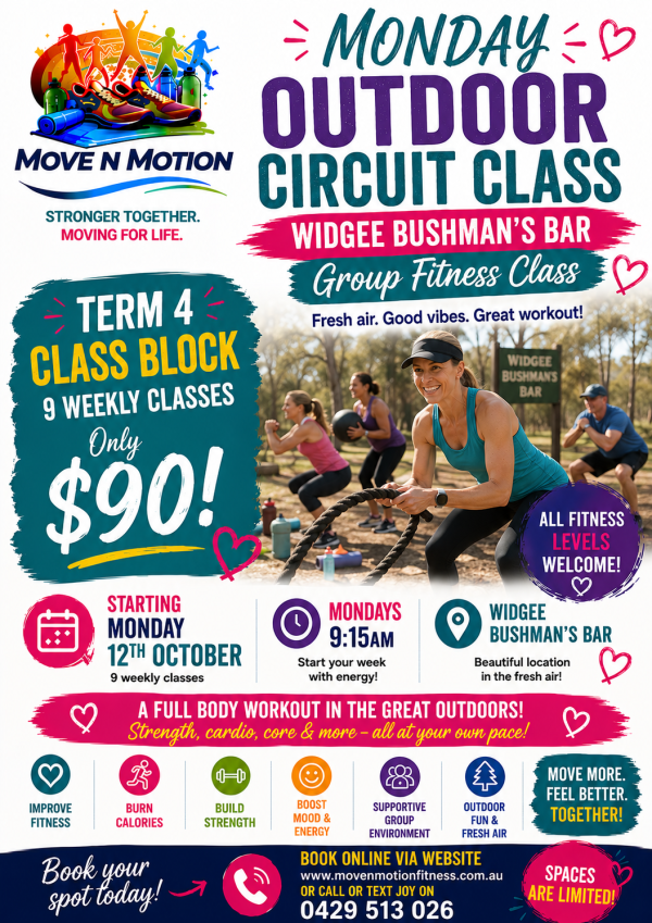 Term 4 Class Block Monday's Widgee outdoor circuit class 9:15am